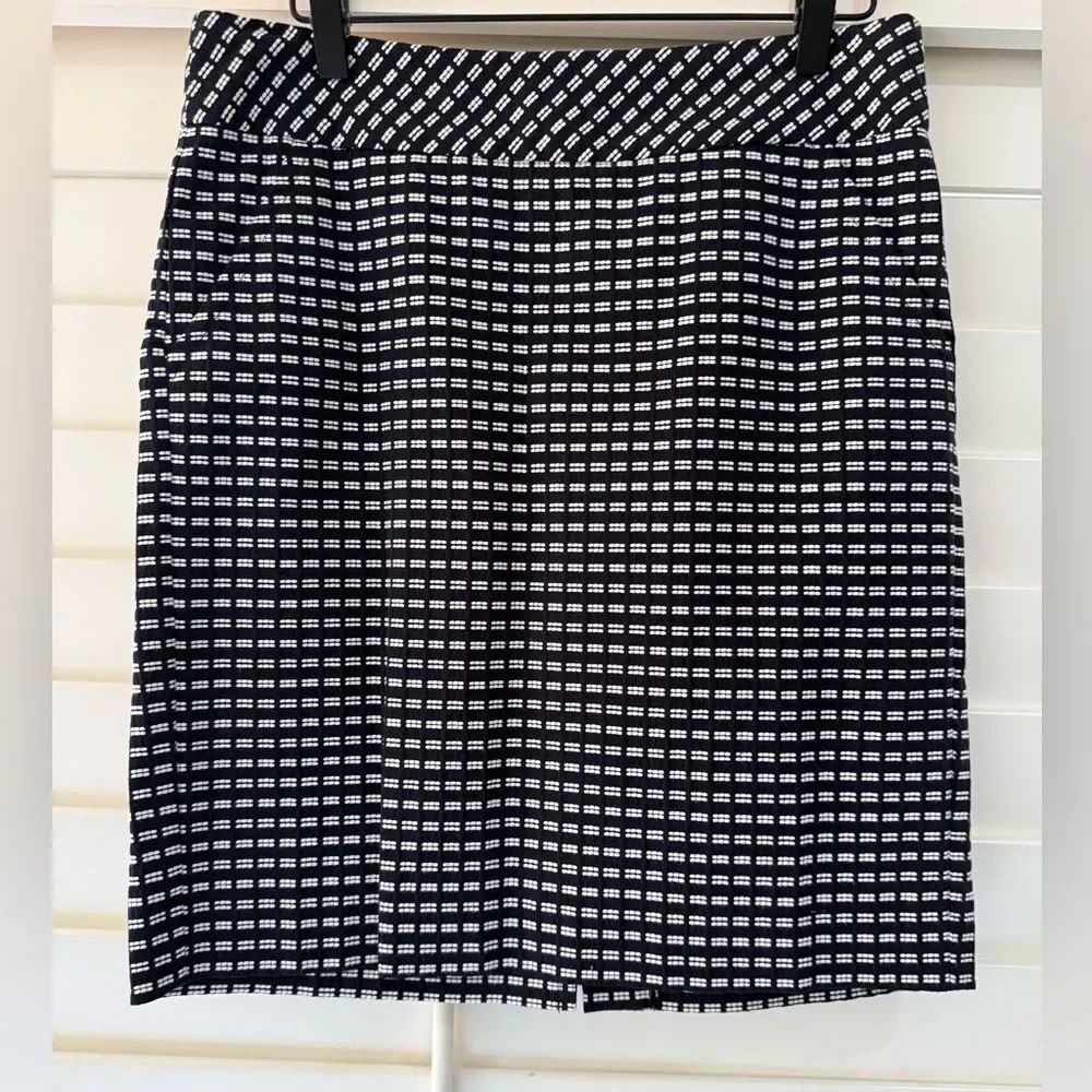 Trina Turk Navy Blue and White Checkered Pencil Skirt